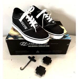 Big Kid Heelys Pro 20 Black & White Canvas Roller Wheeled Skate Shoes Sneakers 6